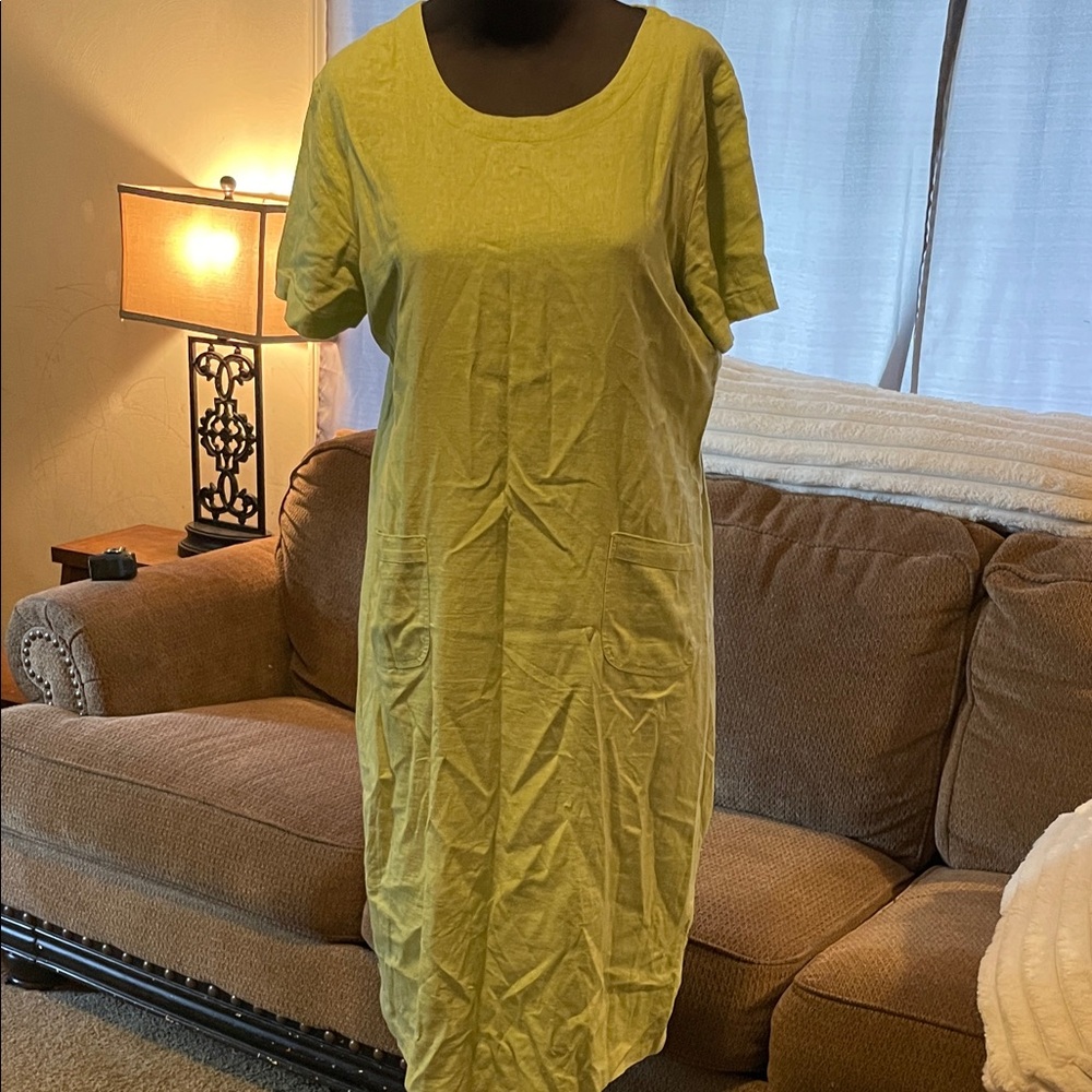Studio Ease Linen Blend Green Mid-Length Dress